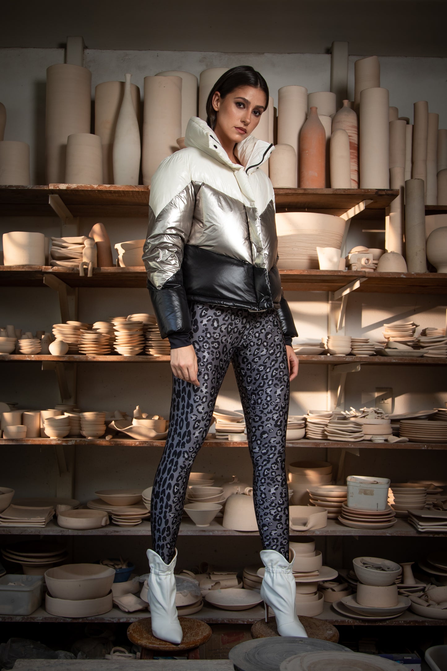 Legging Lycra® Cós Leopard Noir